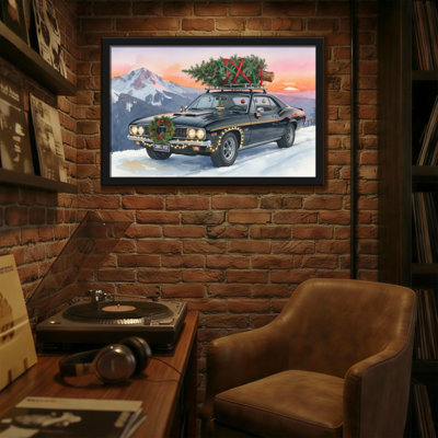 Voiture de Noël avec arbre et couronne