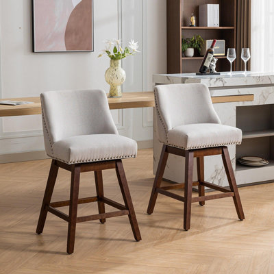 Counter Height Swivel Barstools,Upholstered Bar Stools Set Of 2, Fabric In Wine Red by House of Hampton