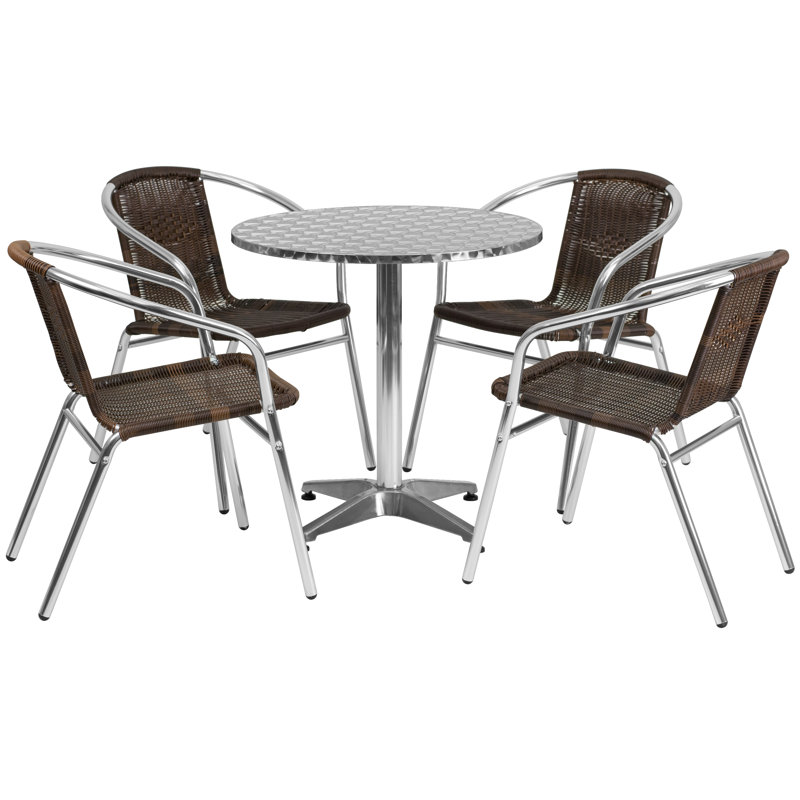 Haverhill Round 5 Piece Dining Set, 27.25" H x 27.5" W x 27.5" D, Brown