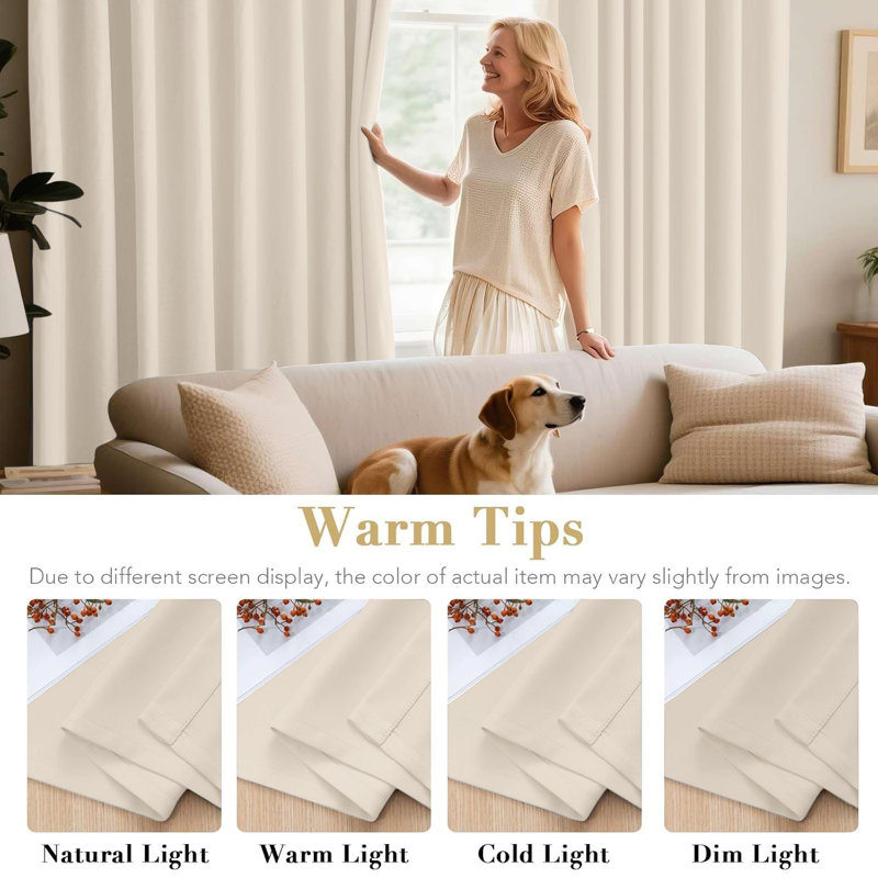 100 % Polyester Blackout Eyelet Room Darkening  Thermal Curtain (Set of 2), Cream, 168 cm Width x 183 cm Drop