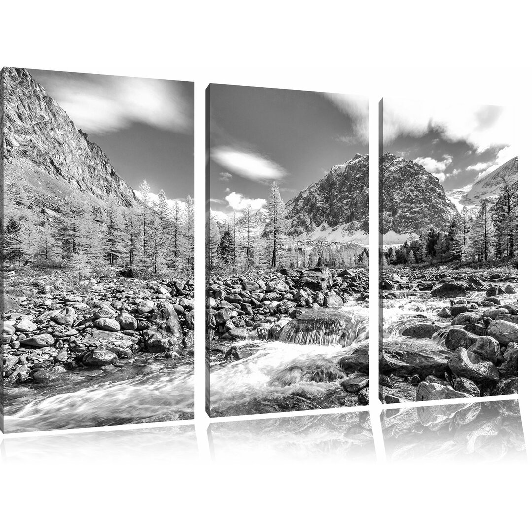 3-tlg. Leinwandbilder-Set „Kleiner Fluss im Gebirge“, Fotodruck