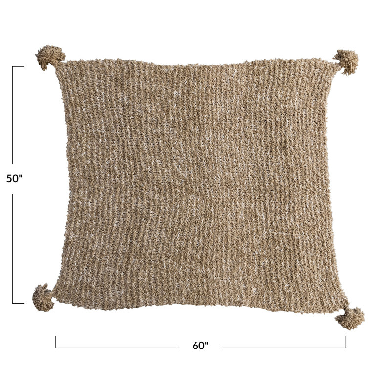 Tan Cotton Chunky Knit Throw Blanket with Tassels