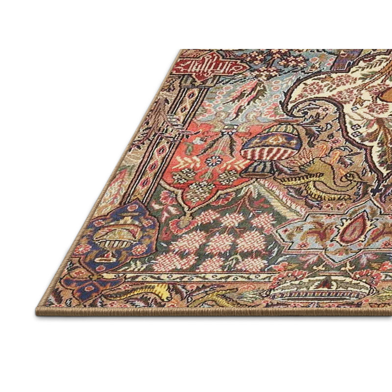 Tapis oriental brun et rouge en laine et polyester tissé à la machine, Rectangle 2 pi x 3 pi