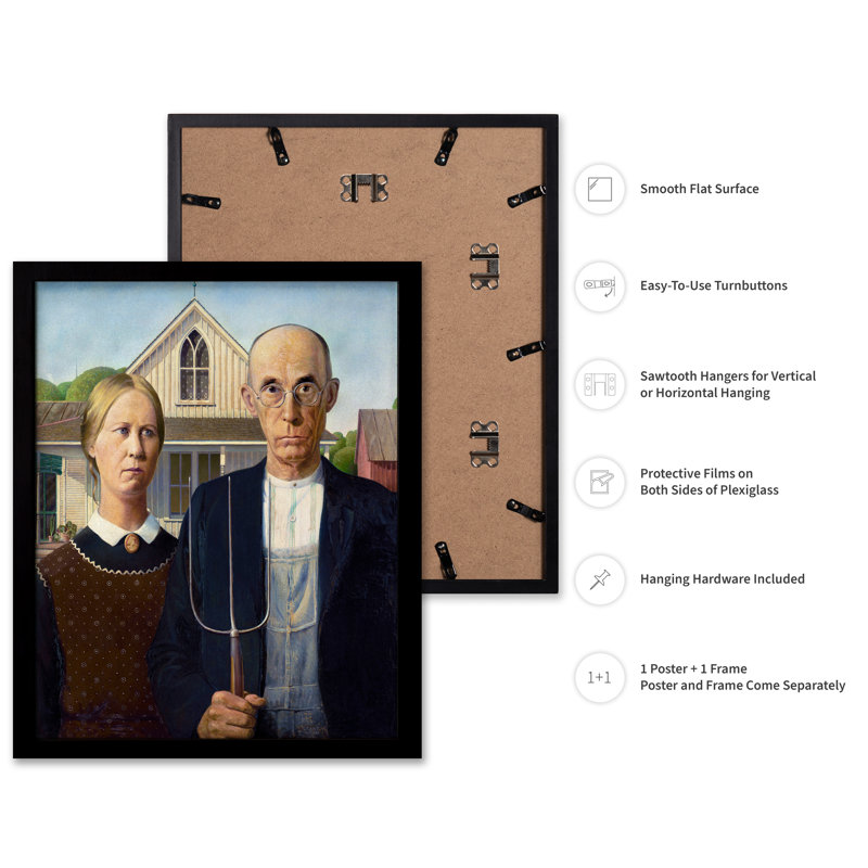 American Gothic, Cadre noir, Affiche, H 18 po x l 24 po