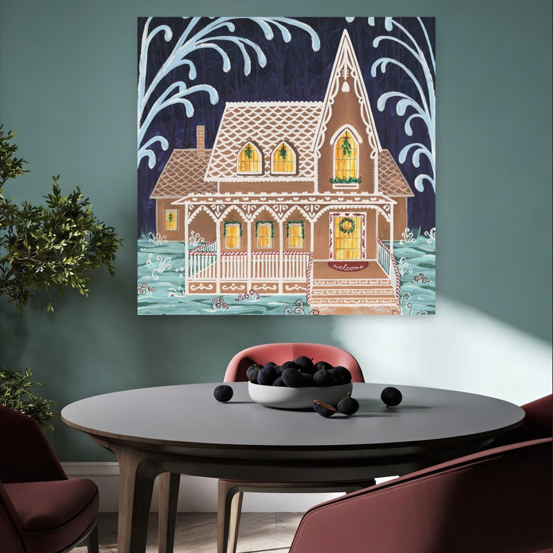 Whimsical Gingerbread House Whimsical Contemporary Winter Architecture Wall Art Print, 36" H x 36" W