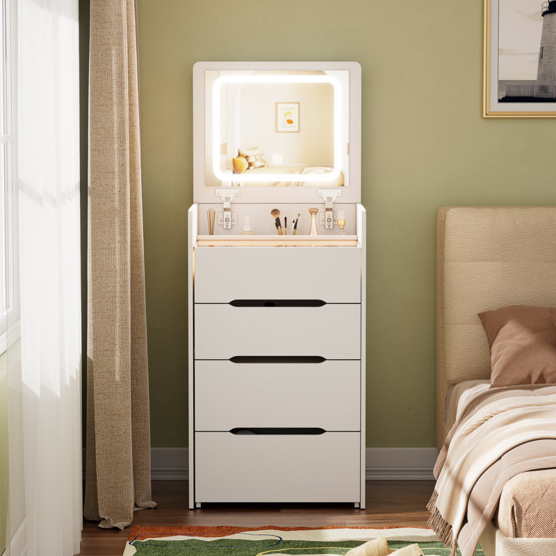 Ellingson 3 In 1 Vanity Desk With Plip Top Mirror, Small Make Up Vanity Set With Visible Glass Desktop