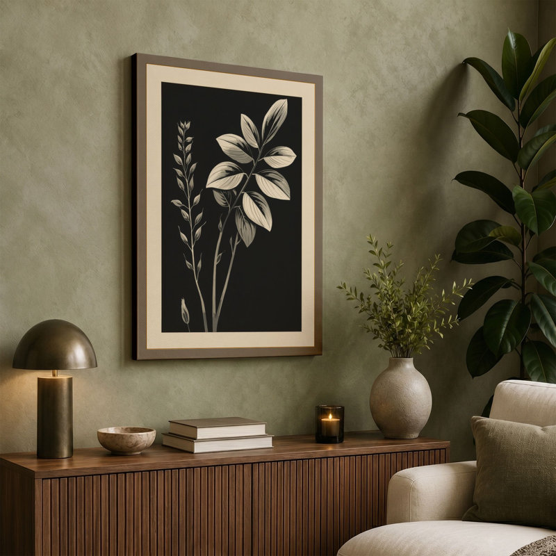 Stems Study Botanical - Wrapped Canvas, 36x24 - 91.4 x 61.0 cm, Teal Border