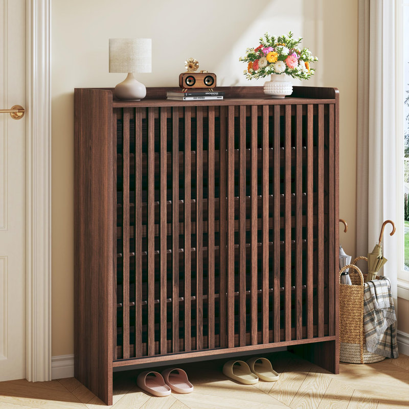 5-tier Shoe Cabinet With Sliding Shutter Doors Adjustable Shelf