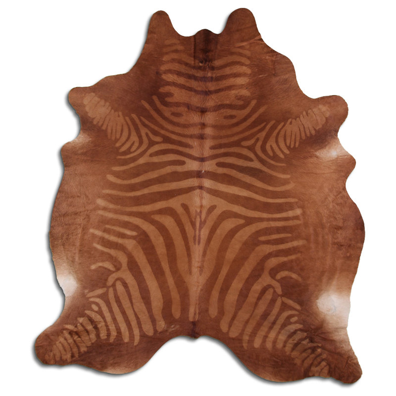 Custom Zebra Beige-Brown Printed Cowhide, Novelty 5'8" x 6'7"