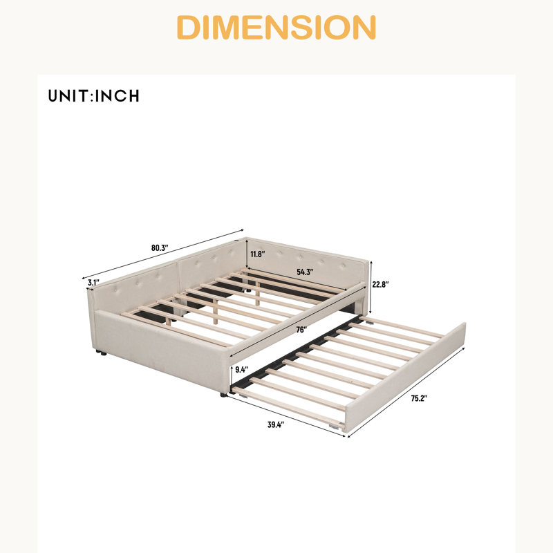 Lit plateforme tapissier avec port USB et gigogne, Double