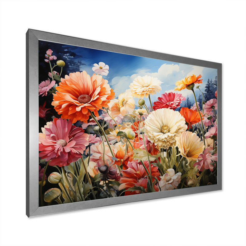 " Meadow Gerbera Garden ", 12" H x 20" W, Silver Picture Framed
