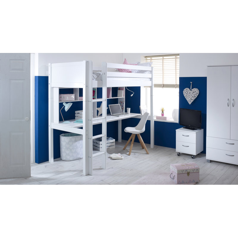 Valorie European Single (90 x 200cm) Mate's & Captain's High Sleeper Loft Bed Bed with Bookcase, White