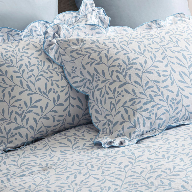 Ensemble d'édredon de style contemporain, Motif floral bleu, Édredon de très grand lit + 4 pièces additionne
