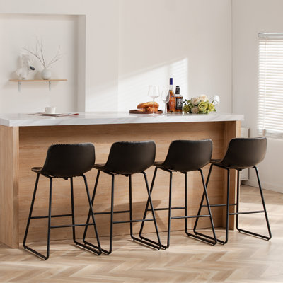 Bar Stools of 2/3/4, 26/30 Inch Counter Height Barstools with Back Faux Leather Bar Height Stools for Kitchen Island Counter