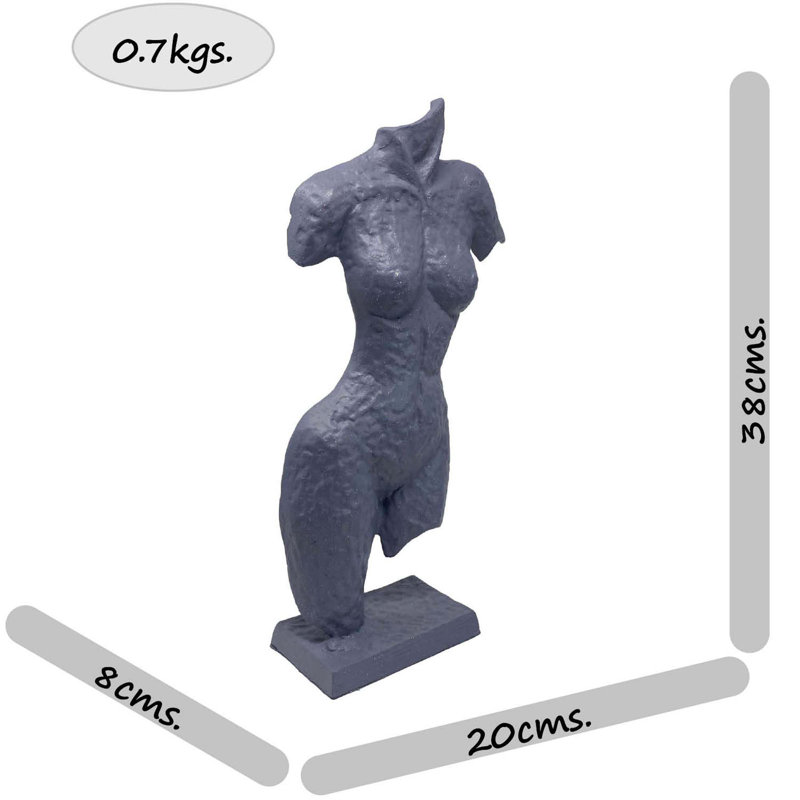 Bumpy TORSO SCULPTURE Aluminium Ornament 38cm, Grey Shimmer