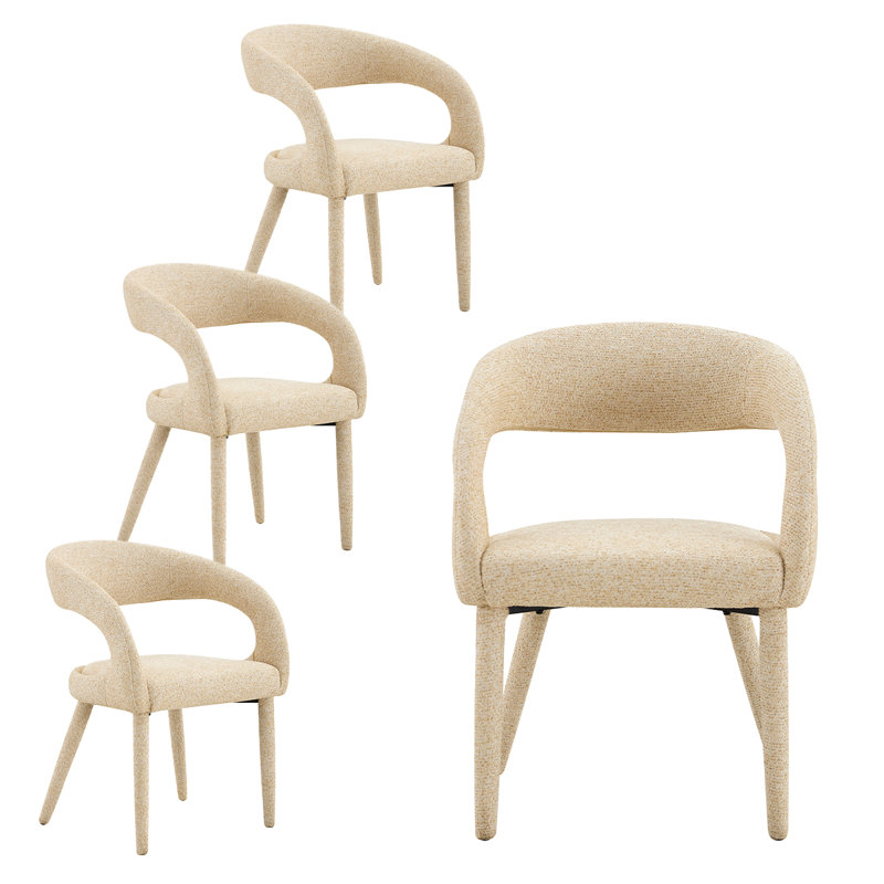 Chaises de salle à manger rembourrées de style Mid-Century avec accoudoirs à dossier demi-tonneau avec pieds en métal enveloppés de tissu (ensemble de 4)
