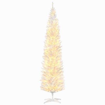 8' Tall Pre-Lit Slim Noble Fir Artificial Christmas Tree With 300 Warm White LED Lights And 618 Tips, For Christmas Decoration