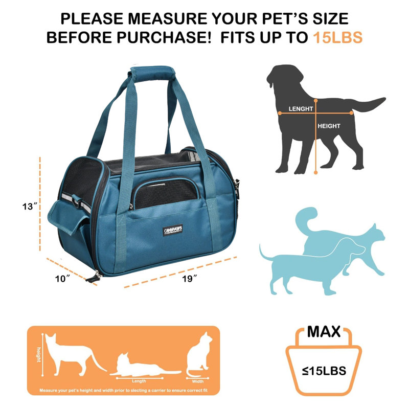 Boîtes de transport souples pour animaux, 19 po, bleu sarcelle