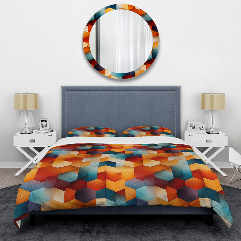 Ensemble de housse de couette Chromatic Tiles I, Housse de couette pour grand lit et 2 taies décor