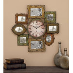Metal 8 Photo Opening Decorative Green Wall Clock