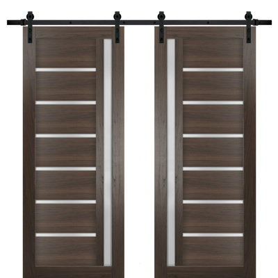 Quadro Frosted Glass Panelled Wood Barn Brown Doors