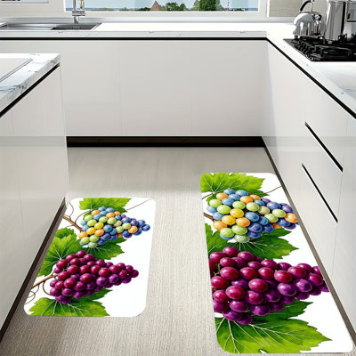 Ensemble de 2 tapis de sol en flanelle absorbante antidérapante à motif de raisin aquarelle, style ferme, pour cuisine et salle de bain.