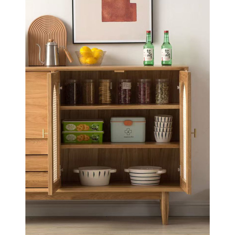 Buffet en laiton tressé en rotin à tenons et mortaises, H 37,40 po x l 47,24 po x P 15,75 po