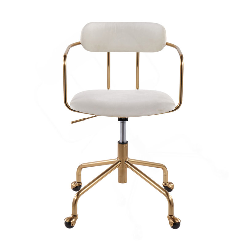 Chaise de bureau Demi Contemporary en métal doré et velours crème par Lumisource, Crème
