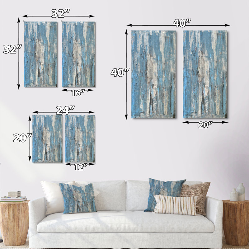 «Gray and Blue Abstract Art», ensemble de 2 peintures sur toiles, Toile tendue, H 40 po x l 40 po x P 1 po