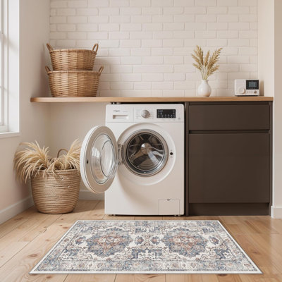 Wide Hallway Rug: Vintage Washable Soft for Living Room Bedroom Water Resistant Carpet with Non-Slip Backing for Entry Kitchen Dining Room Thin Bathroom Floor Mat(Brick)