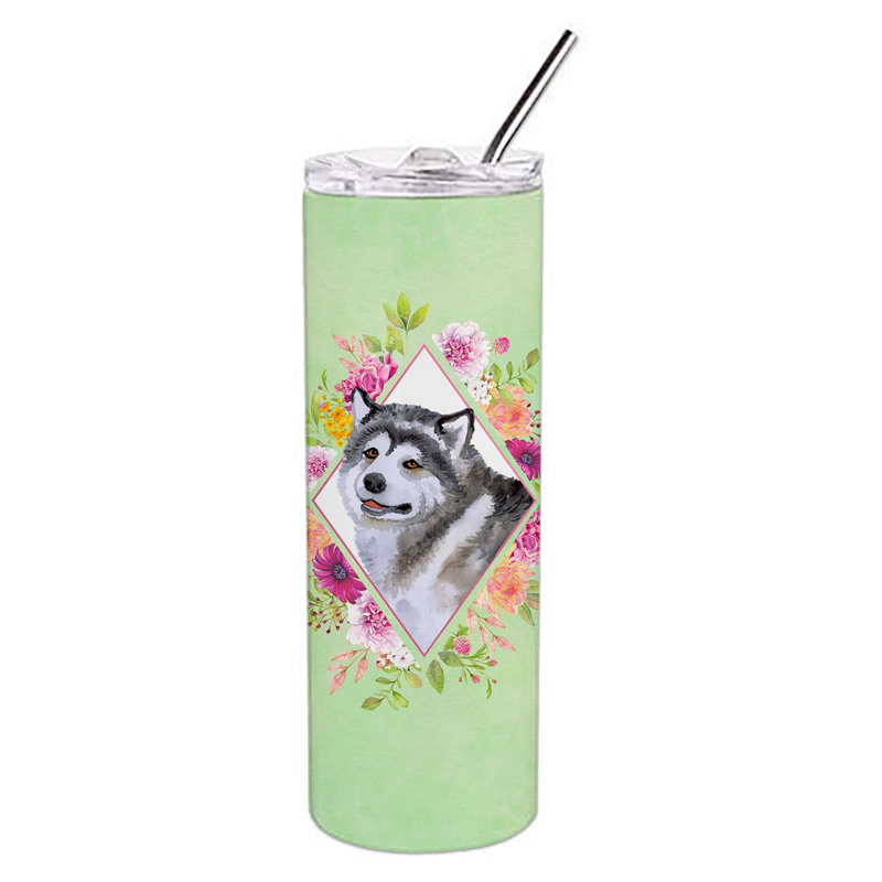 E23BF9F8391D466E9CA4F8DFEBD9A7DB de verre 20 oz à double paroi en acier inoxydable chiot, Malamute d’Alaska noir, Vert