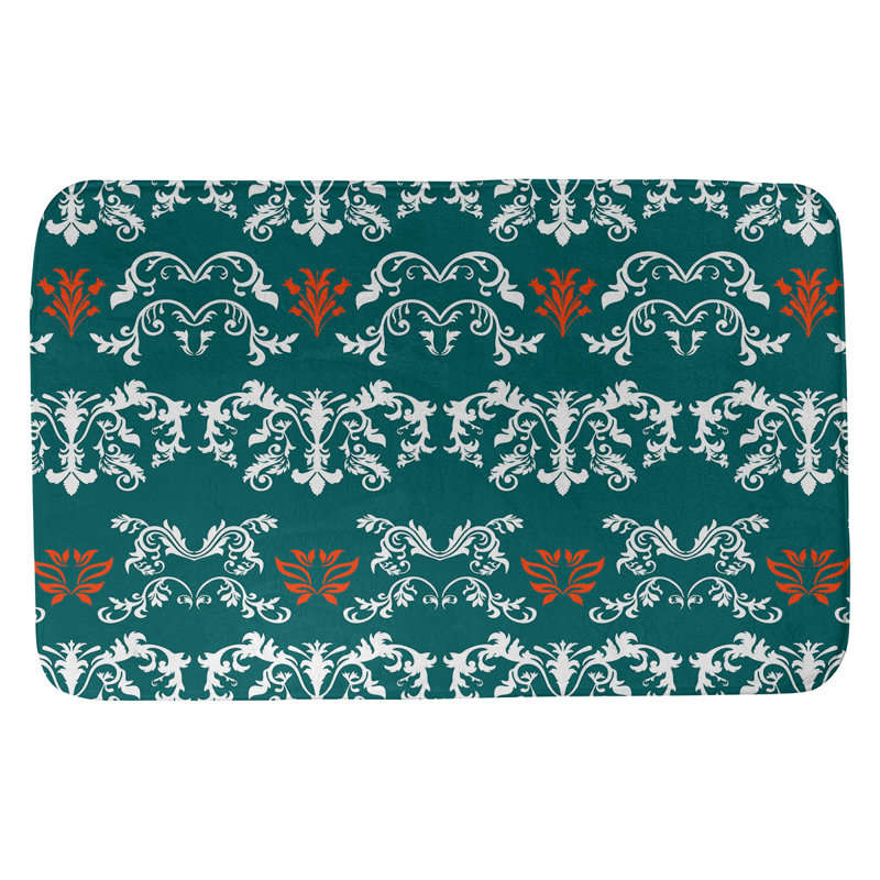 Tapis pour salle de bain Miami Football Baroque, Blanc / turquoise clair / orange, l 21 po x L 34 po