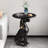 Unique End Tables Office - Pedestal Table with Round Faux Marble Top Black Artistict Labrador Retriever Statue Base NightStand Bedside Simple Table
