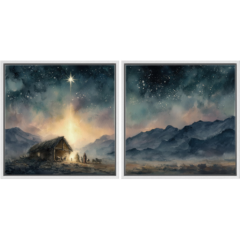 Sainte nuit crèche de Noël étoile de Noël sur scène de montagne encadrée, œuvre d'art de la chambre principale 2 pièces