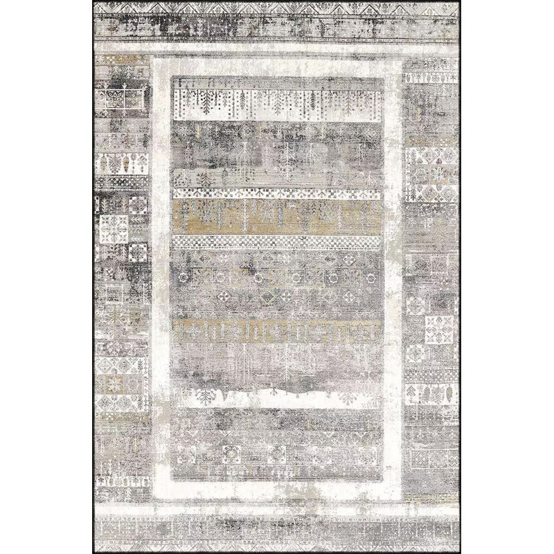 Washable Traditional Gray Geometric Modern Patterned Woven Area Rug, Runner 2'6" x 9'10" Rug Pad Included