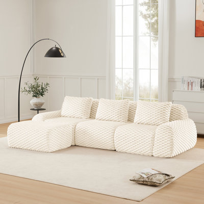 114" Modern L-Shaped Modular Sectional Sofa for Living Room,Flannelette Fabric,Oversized 3-Seater Couch,boneless sofa ,Movable Ottoman,Buckle connection,Anti-slip Design,No Assembly