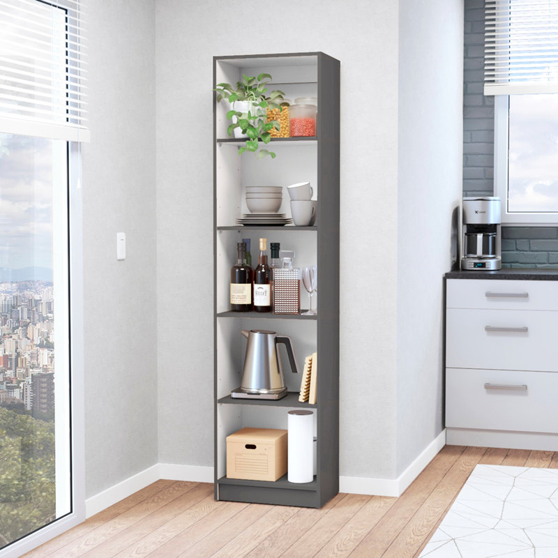 Matt Grey And White 5-shelf Shelf - Slim Bookcase For Home 5 Stylish Homes