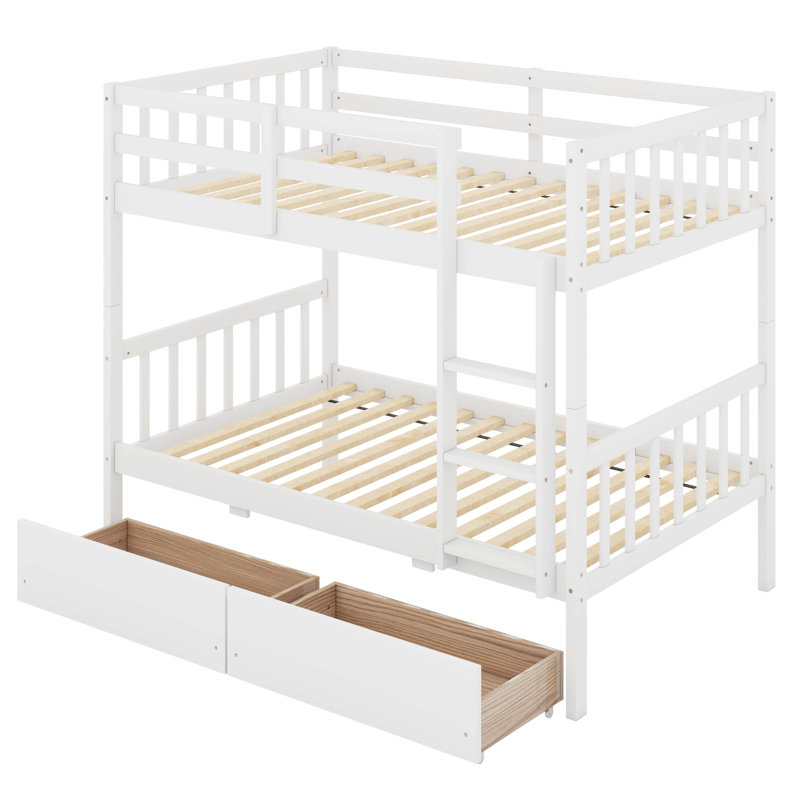 Twin Over Twin Bunk Bed With Storage Drawers, White