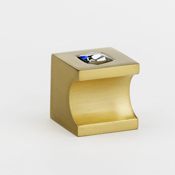 Satin Brass 1" Square Crystal Knob