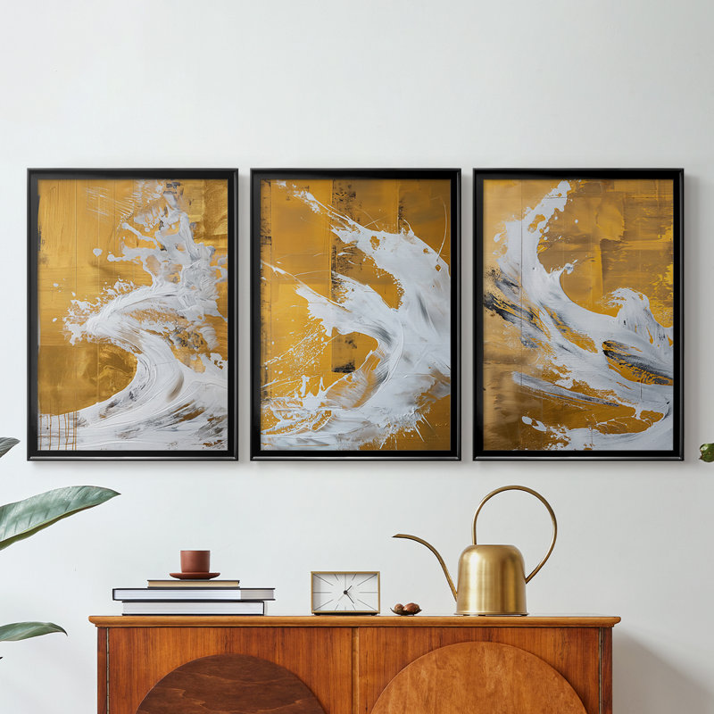 ABSTRACT Series CDXLV III - Toile tendue avec châssis sur mesure - 3 pièces, Noir, H 21 po x l 30 po