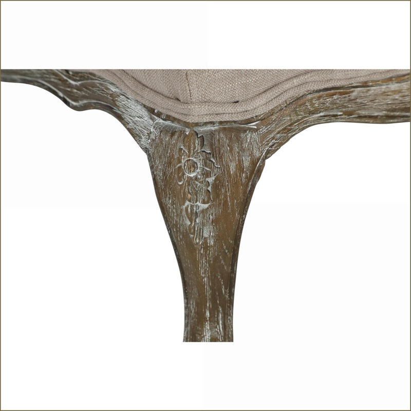 Repose-pieds, décor de salon de ferme avec structure en bois gris ardoise patiné, tissu naturel texturé, coussin en duvet moelleux en mousse | Bois massif | Noyer brun