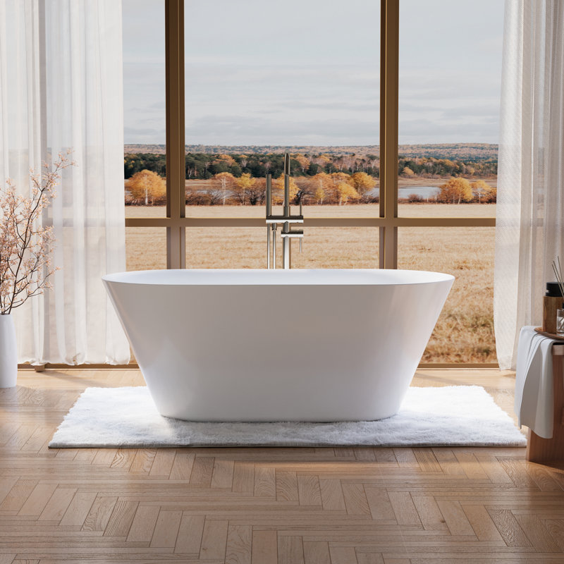60 Inch,59-Gallon Freestanding Soaking Bathtub, 100% Pure Virgin Acrylic With Drain And Overflow,Glossy White