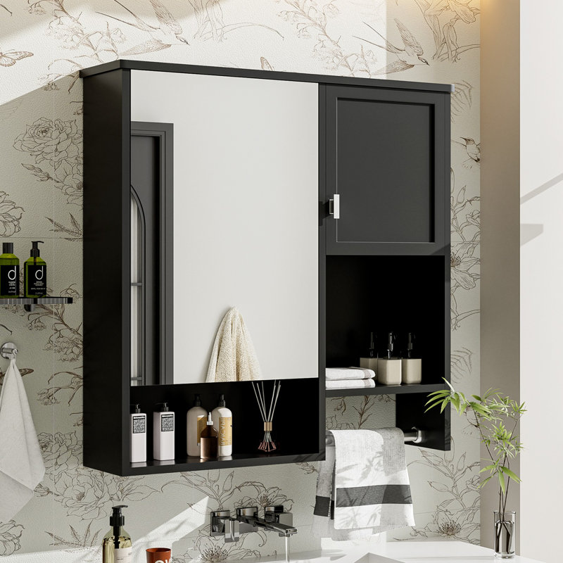 Modern Wall Mounted Bathroom Medicine Cabinet, Black