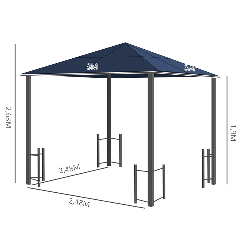 Milanna 3 x 3(m) Hardtop Gazebo Canopy Polycarbonate Roof Curtains Black
