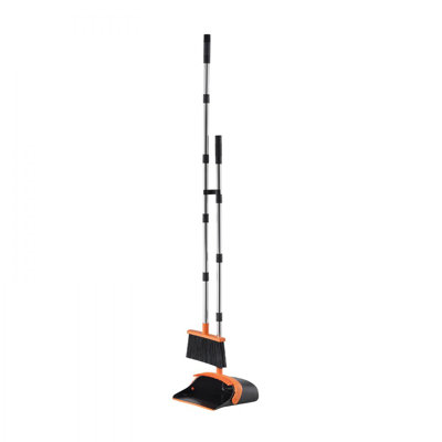 Ensemble balai et pelle, pelle et balai robustes avec dents autonettoyantes, pelle à poussière verticale en métal avec long manche, idéal pour les restaurants, les bureaux et les résidences étudiantes, noir et orange, pour la maison