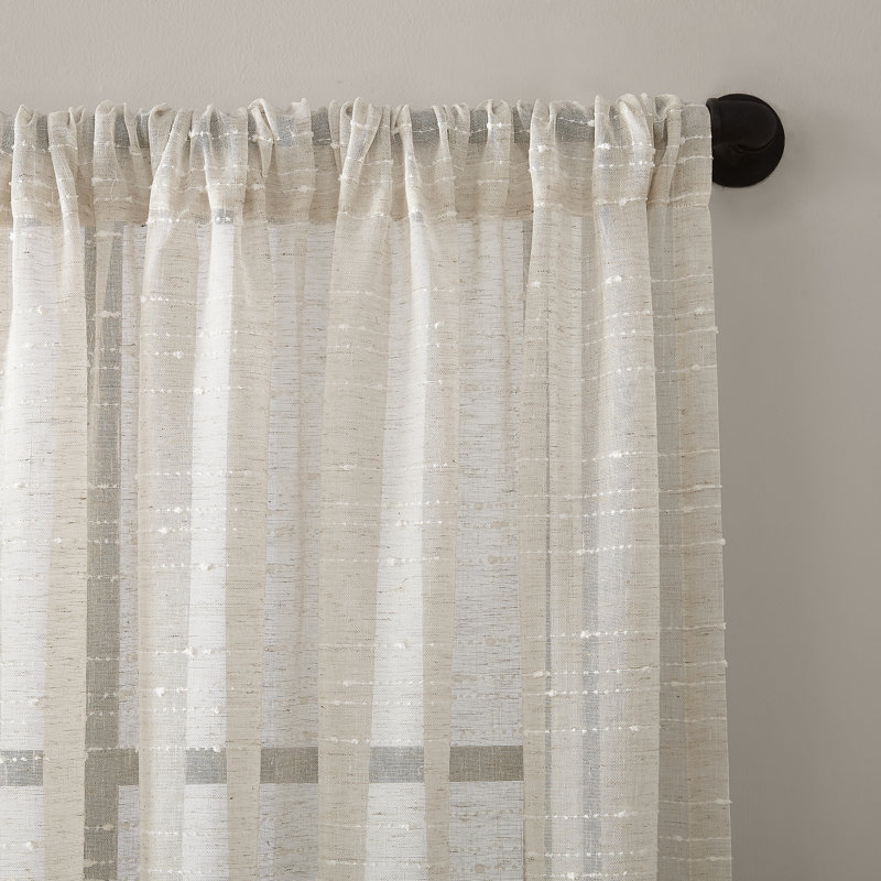 Textured Slub Anti-Dust Striped Semi-Sheer Rod Pocket Curtain Panel, 52" W x 95" L, Linen