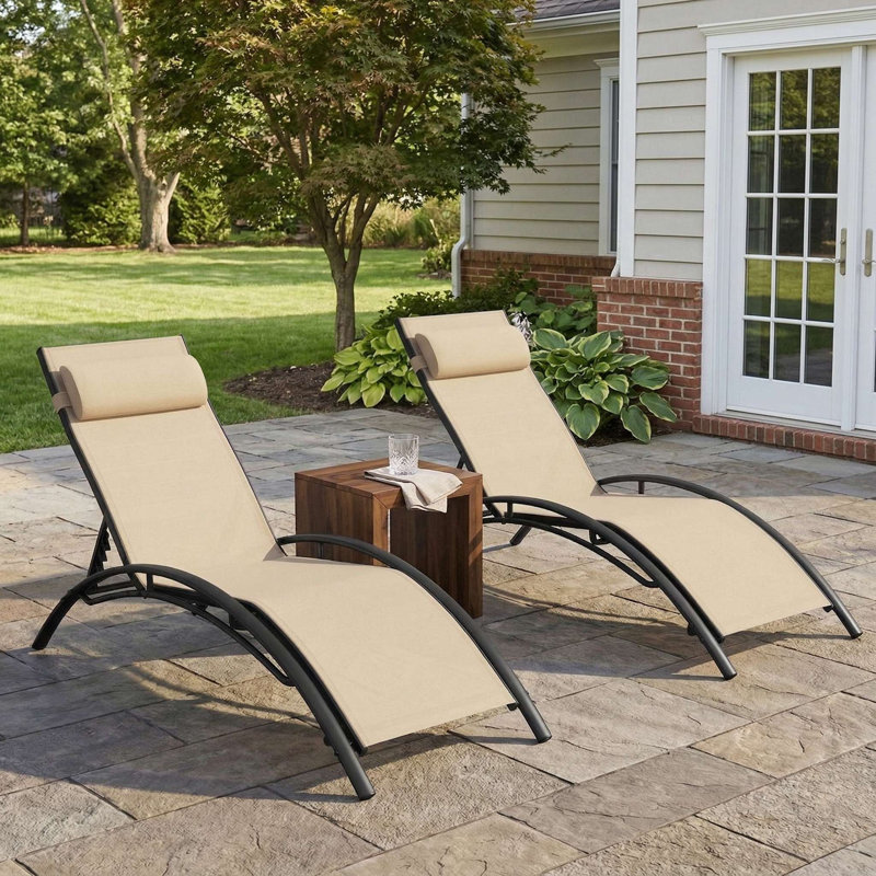 Set Of 2 Outdoor Patio Chaise Lounge Recliners With 5 Position Adjustable Backrest For Poolside Backyard Deck Relaxation Use
