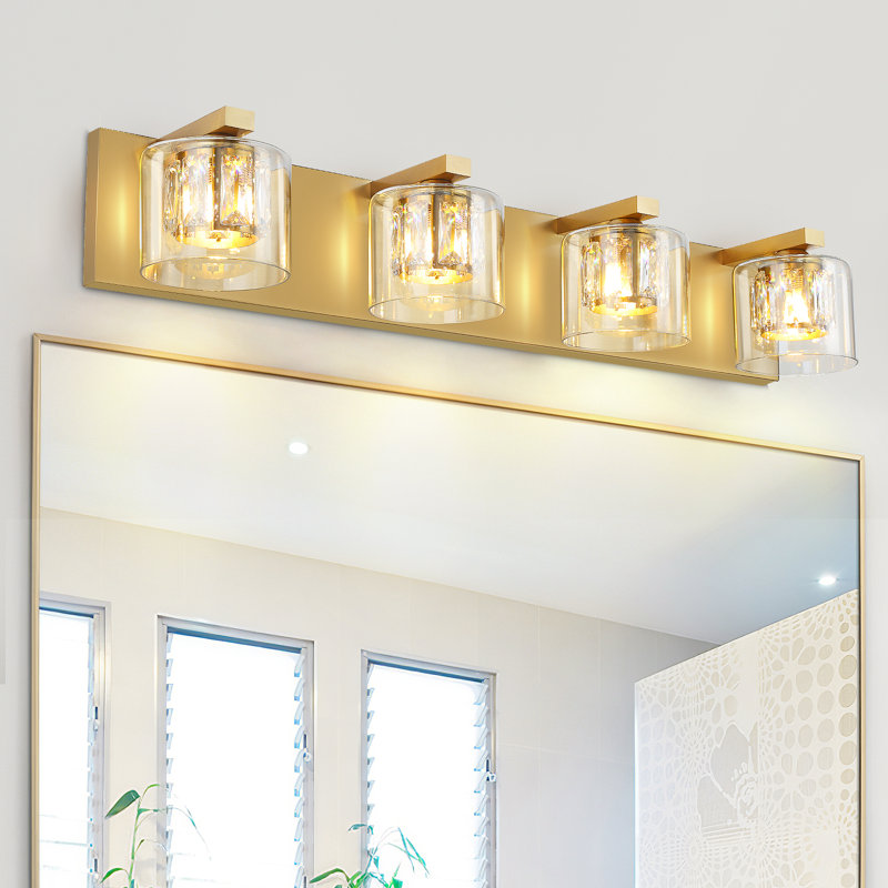 Delvon 4-Light Bathroom Vanity Light with Double Layer Clear Glass and Crystal Shades – Elegant Lighting for Hallways and Bedrooms
