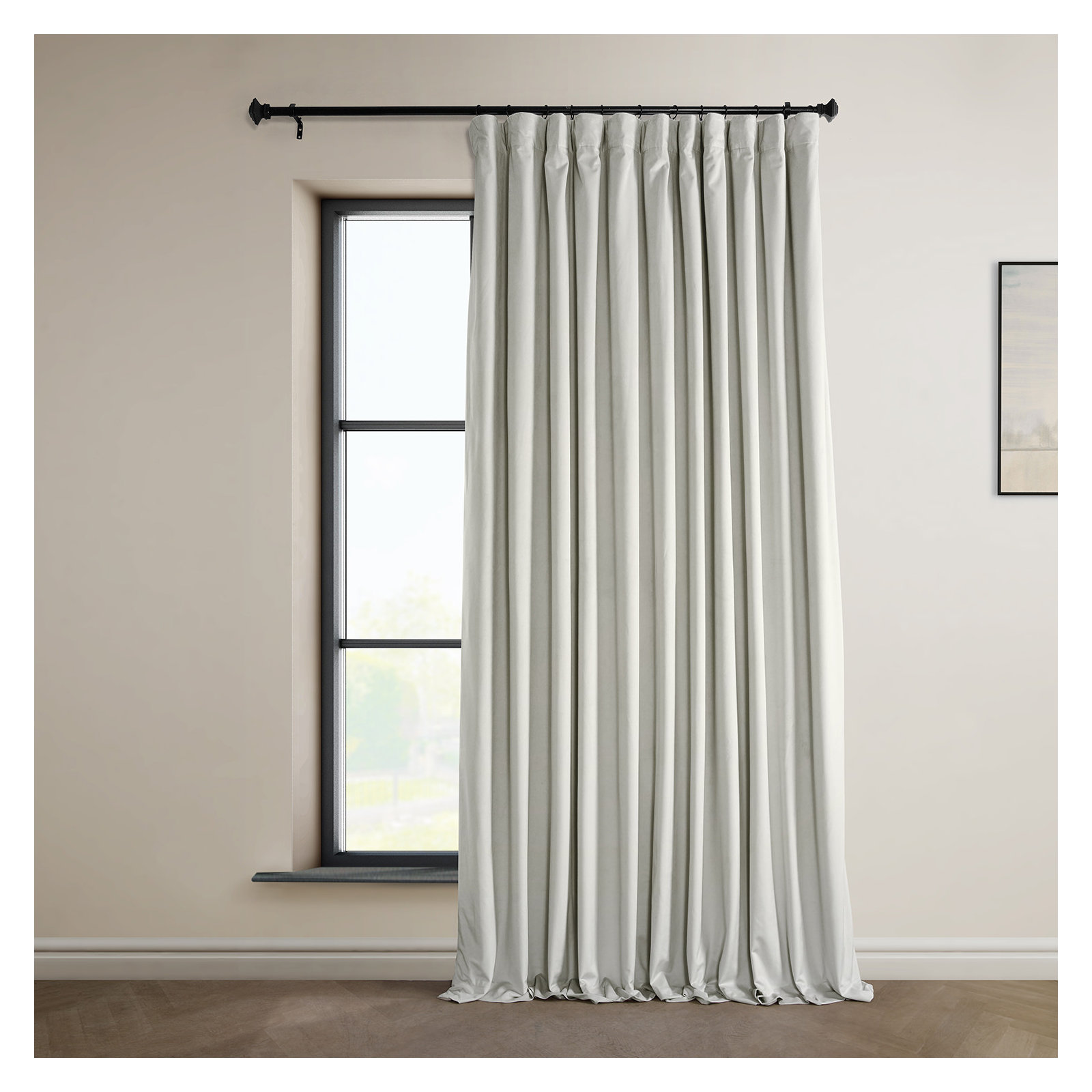 Loria Plush Velvet 100% Blackout Curtains For Bedroom, Living Room - Single Panel, Misty White, 50" W x 120" L