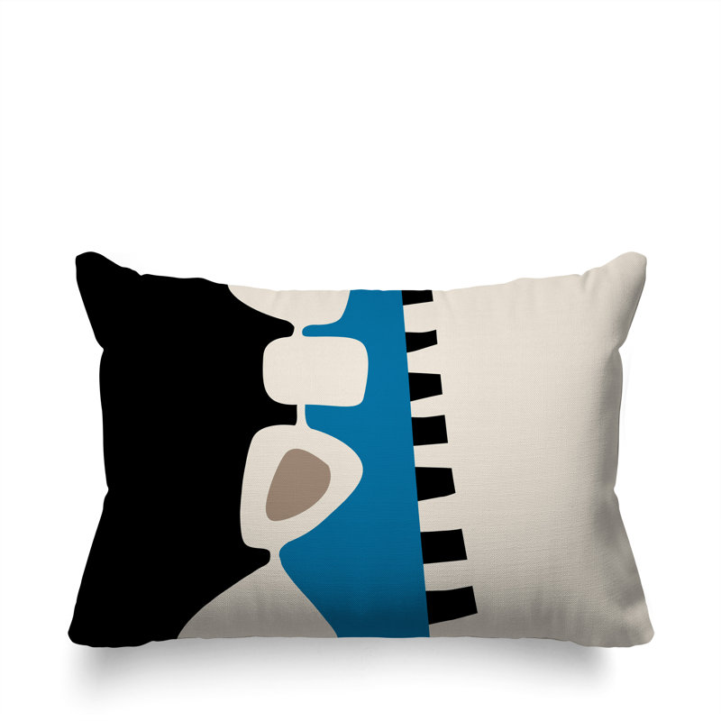 Oreiller rectangulaire réversible intérieur / extérieur Kanai, Turquoise / noir / blanc cassé, H 14 po x l 20 po